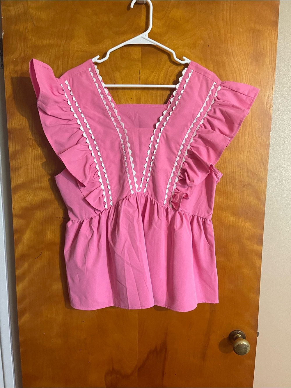 Women's Pink Ruffle Sleeve Cotton Top